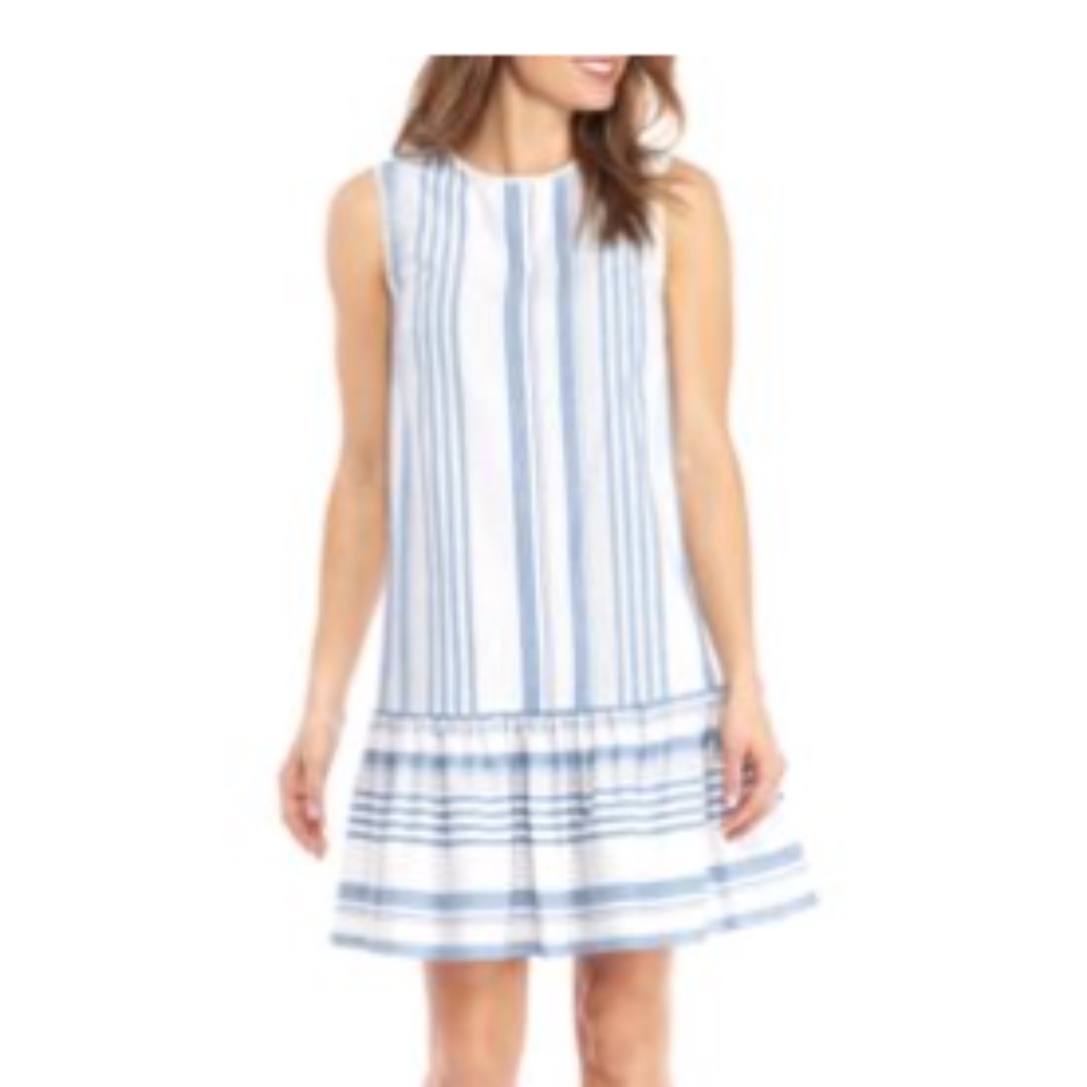 London Times Sleeveless Stripe Drop Waist Dress